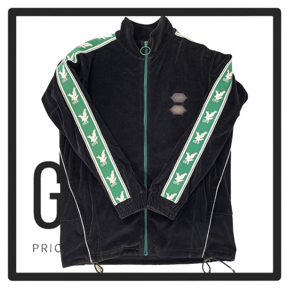 OFF-WHITE‎ Logo Intarsia Velour Track Jacket
Black/Green